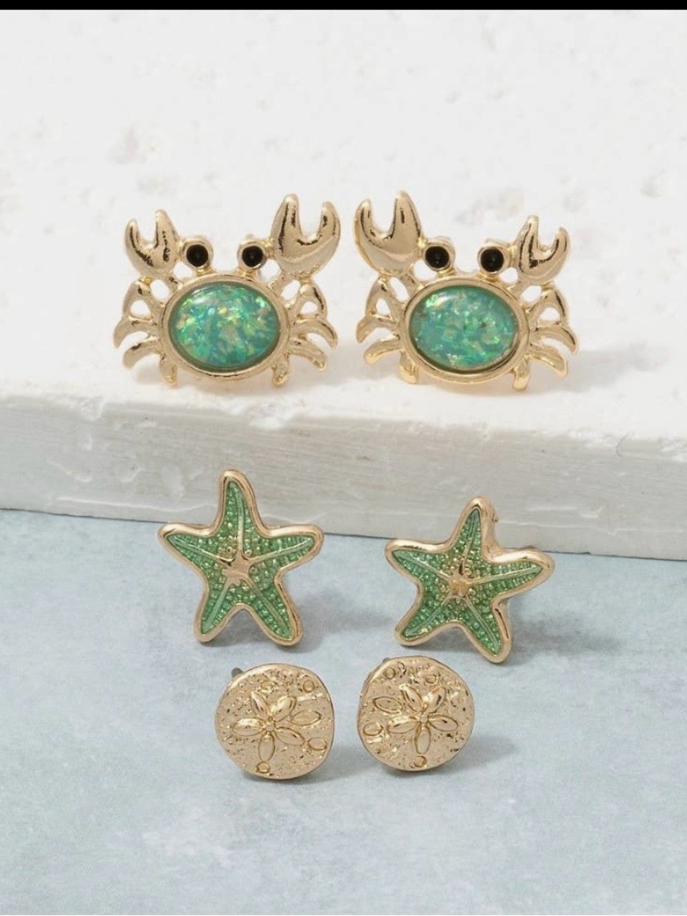 Gold Crab and Starfish Opal Earrings ๐ฆ ๐๏ธ ๐๏ธ - Picture 2 of 2